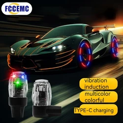 LED Car Motorcycle Air Nozzle Decorative Light Colorful Vibration Sensor USB Charging Auto Wheel Tire Valve Cap Hub Ambient Lamp