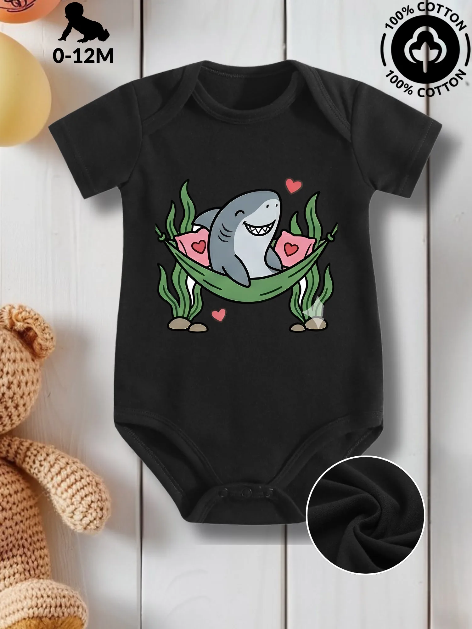 

Детский костюм для ползания Playful Valentine Shark унисекс, комбинезон из чистого хлопка для ухода за кожей, всесезонная одежда, черное боди 190GSM