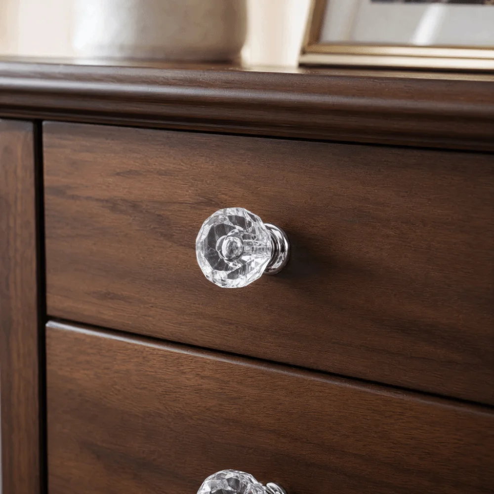 12PCS Vintage Crystal Glass Cabinet Knobs Diamond Shape 25mm Diameter Drawer Pull Handles Glass Cabinet Knobs Office