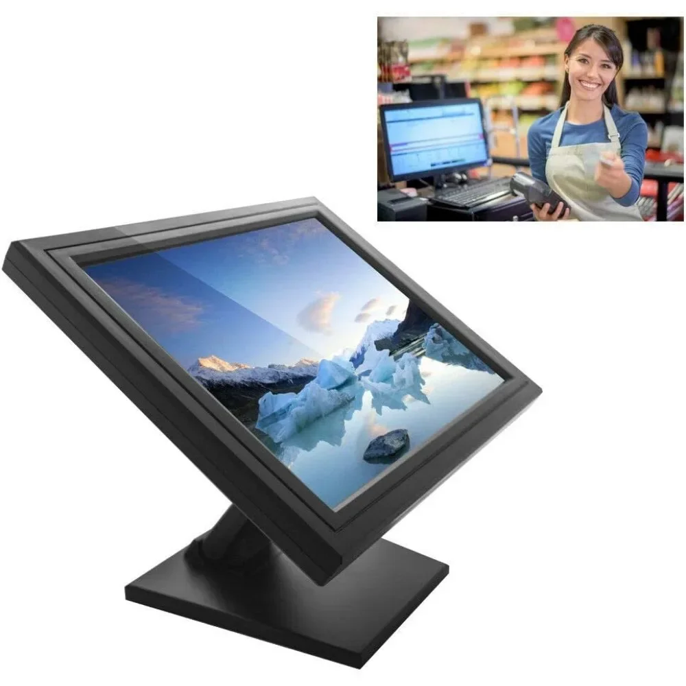 17 Inch Touchscreen Monitors LCD Screen Touch Screen Cash Monitor with Multiposition POS Stand for PC POS Cashier Bar Restaurant