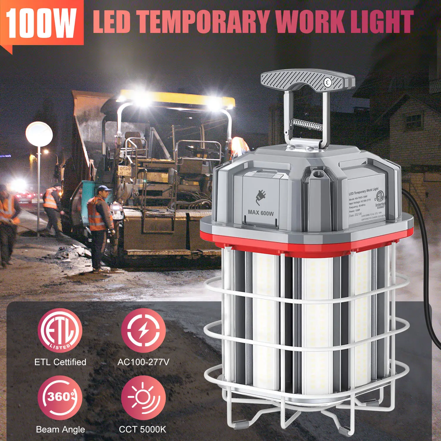 Portable 100W 150W Light Emitting Diode Temporary Work Light 120V 5000K Indoor and Outdoor Building Work Light