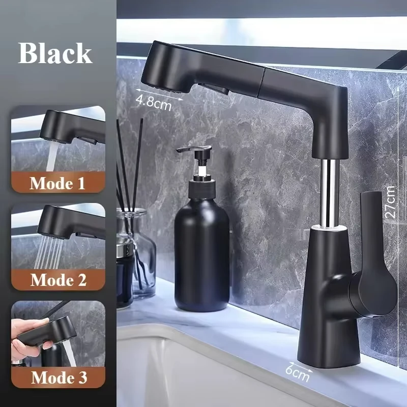 

Pull Out Lift Kitchen Faucet 360° Rotatable Bathroom Basin Faucet Stainless Steel Kitchen Sink Faucet with Pull Out Sprayer