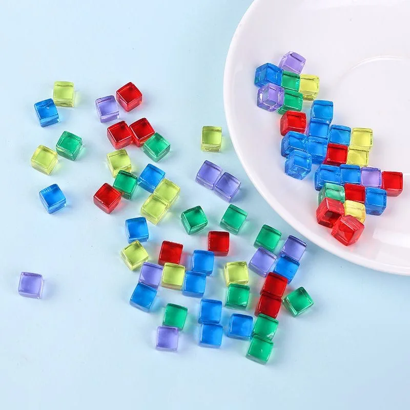 50pcs 8mm Transparent Resin Ice Cubes Colorful Mixed Square Blocks DIY Handmade Ornaments Fish Tank Table Game Decor