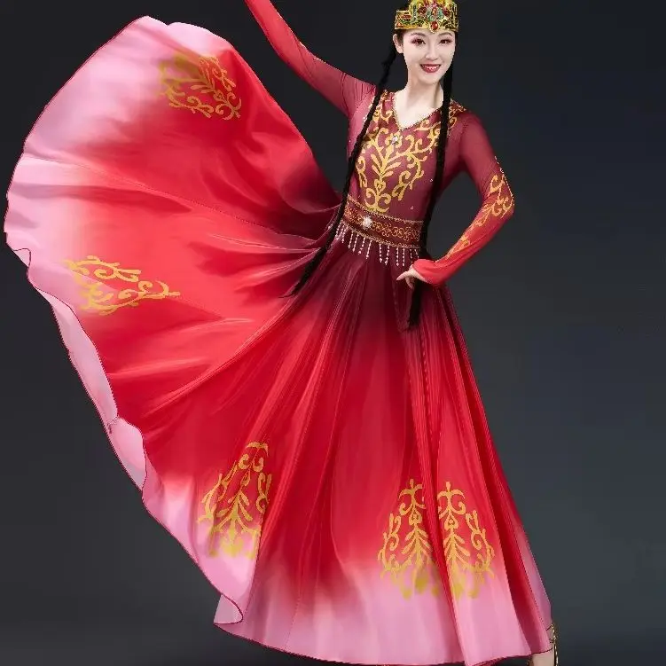 

Adult Women's Wide-Leg Dress New Style Performance Outfit for Xinjiang Uyghur Dance Opening Dance Square Dance Costumes