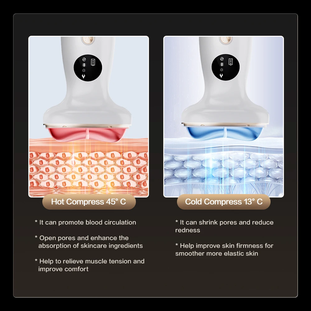 الوضع المزدوج البارد الساخن، جهاز تجميل الوجه للرقبة، آلة شد الوجه مكركرنت، علاج الفوتون LED للبشرة، أداة غوا شا للوجه #4