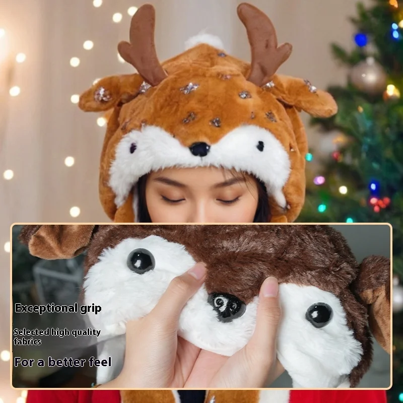 Ciepłe, urocze i wygodne czapki świąteczne z ruchomymi uszami, dekoracje na imprezy, nakrycia głowy, prezenty świąteczne dla dorosłych i dzieci.