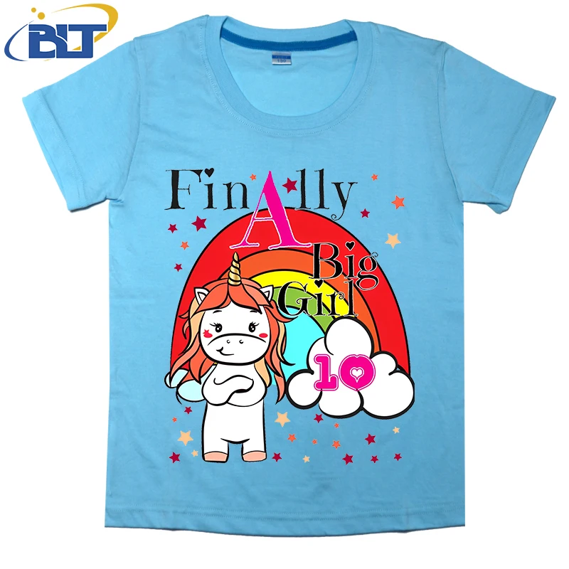 10th Birthday Rainbow Unicorn printed kids T-shirt, summer cotton short-sleeved casual top, suitable for both boys and girls