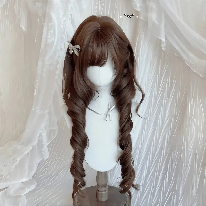 Chocolate Brown Layered Jellyfish Long Curly Wig Synthetic Hair Heat Resistant Full Head Wig Roman Curl Daily Wear Party Cosplay