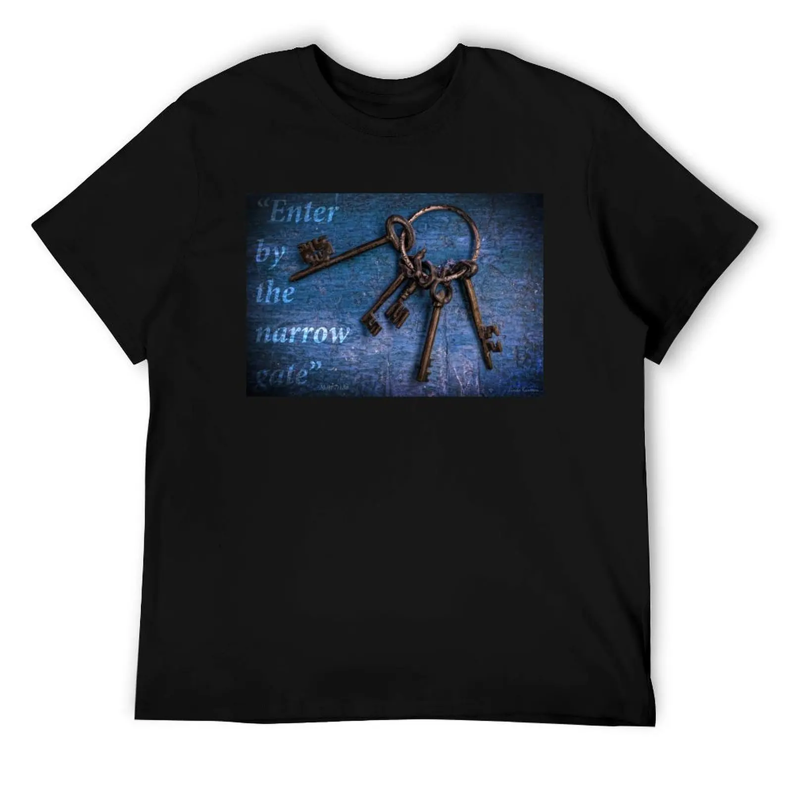 

Enter by the narrow gate - Blue keys T-Shirt man t shirt designer anime tshirt T-Shirt