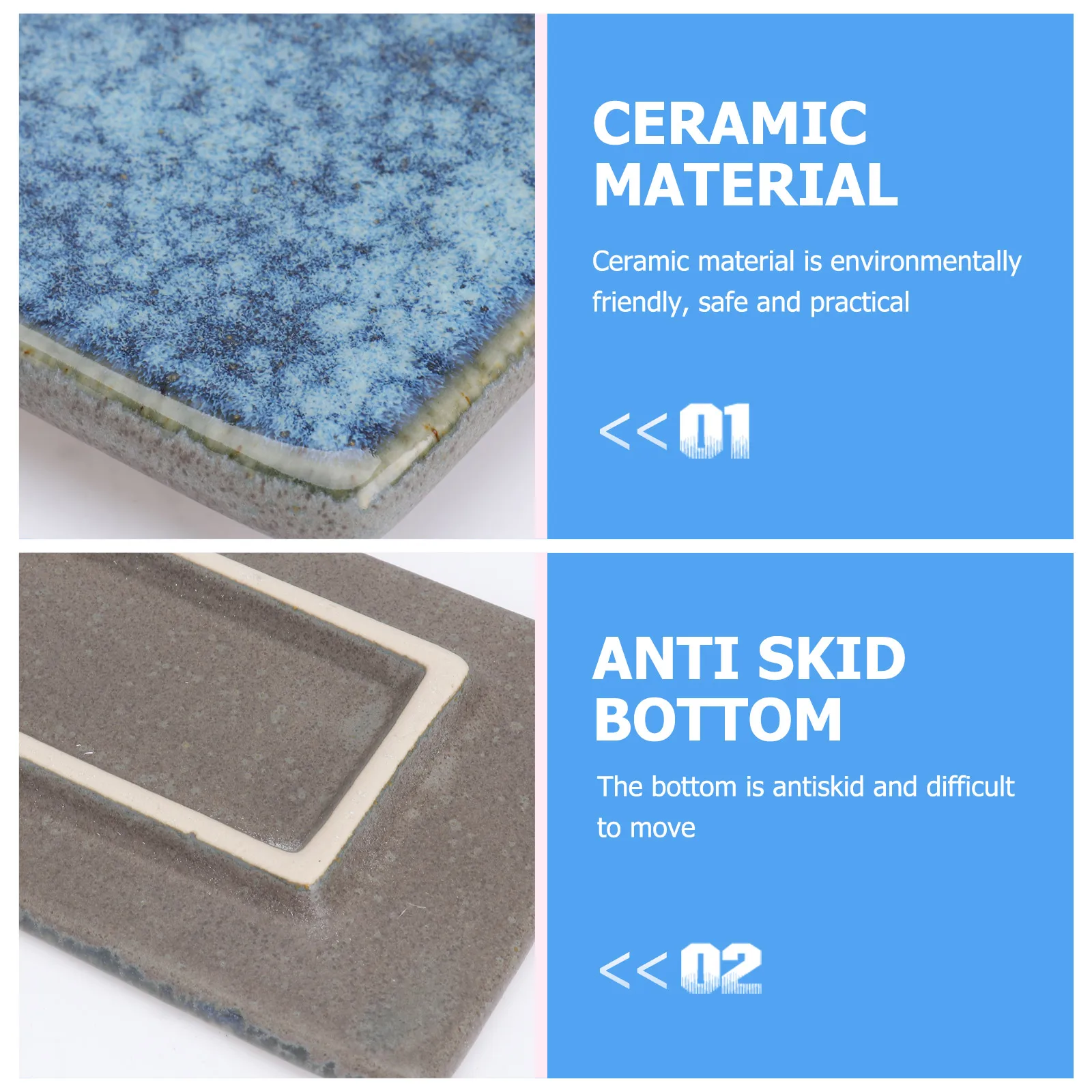 Plato de sushi de cerámica seguro, diseño de tira larga, azul claro, adecuado para fiestas especiales y uso diario, plato de sushi de cerámica