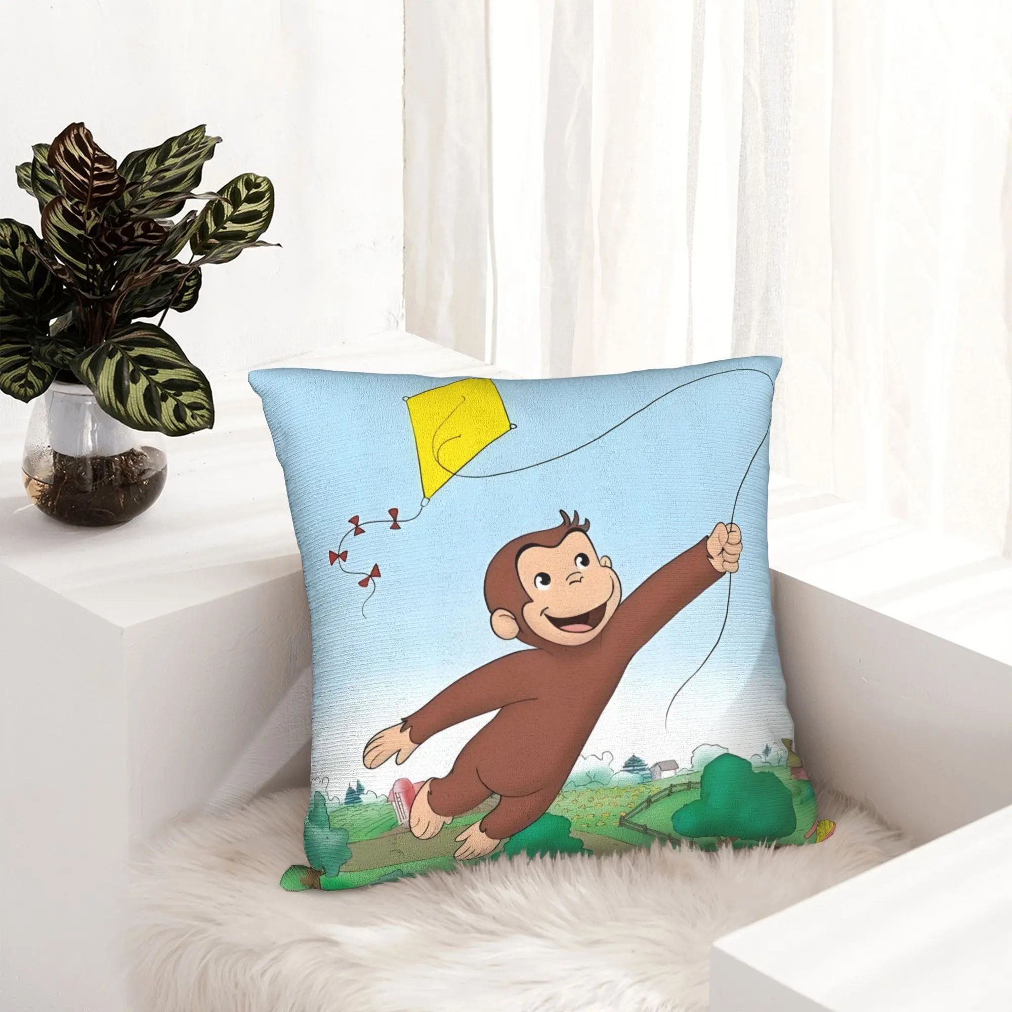 C-Curious G-Georges Flying Kite Pillow Case 40x40cm Home Decoration Countryside  Luxury Cushion Cover Velvet Pillowcase