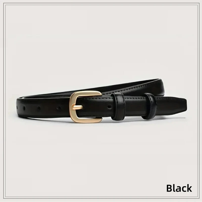 Ladies' slim fit belt with solid color gold buckle design, suitable for pairing shorts, pants, dresses, suitable for casual out