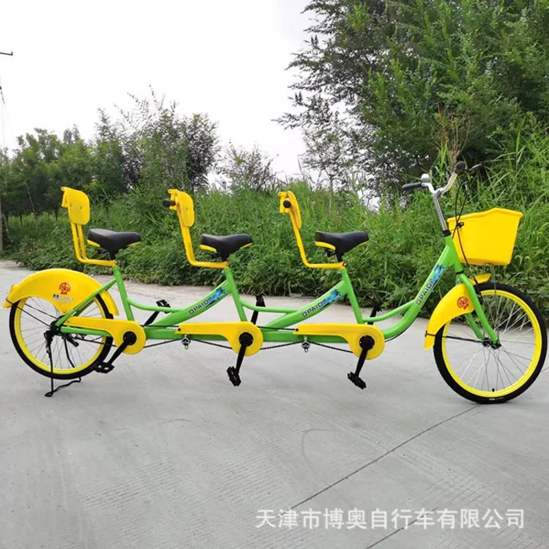 Three-person bicycle parent-child family car outdoor park couple twin family fitness scenic spot
