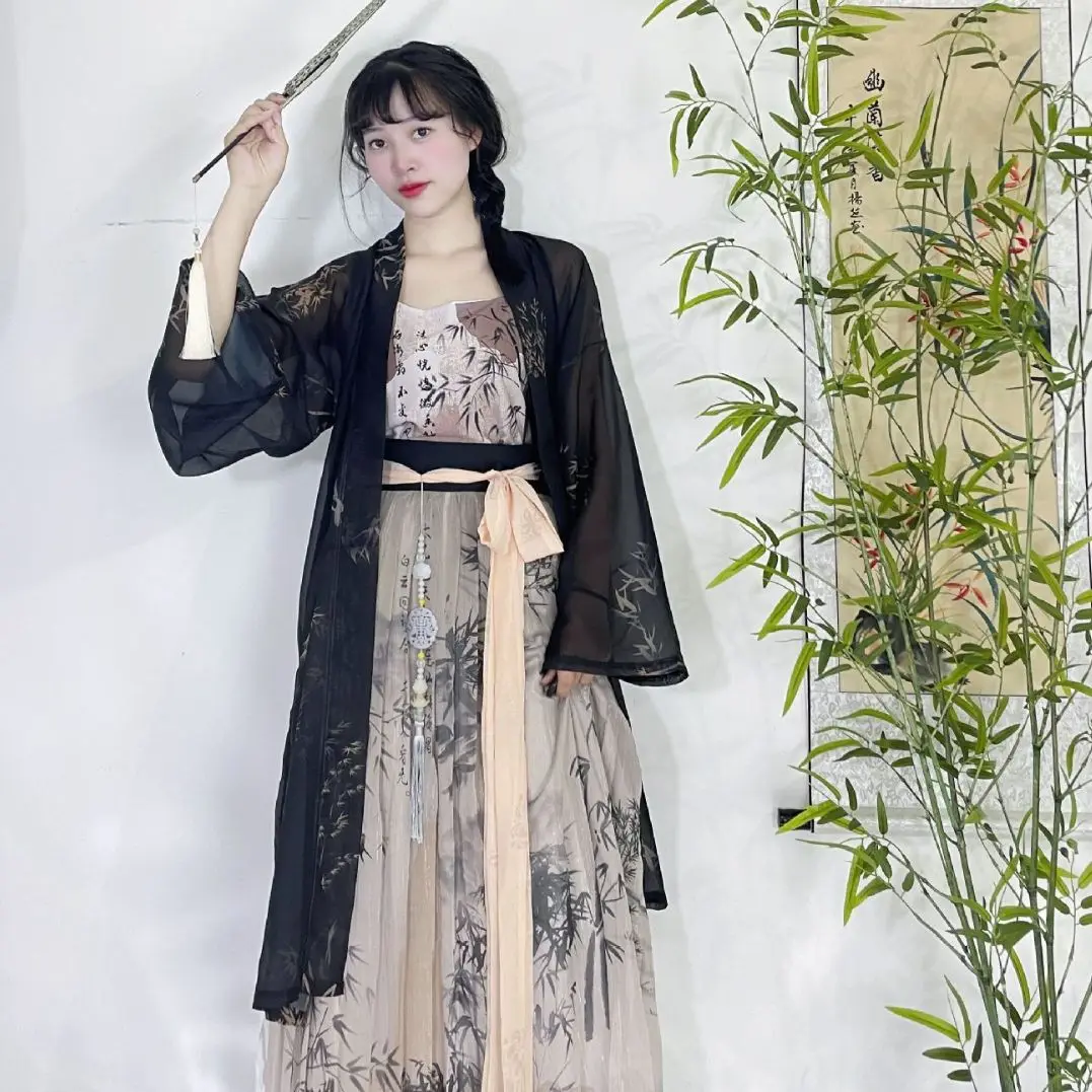 Ancient Chinese Hanfu Costume Song Dynasty Style Ruqun Dress Black Color Exotic and Elegant Ink Painting Perfect for Summer