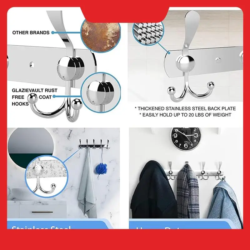Coat Hooks For Wall - Stainless Steel Coat Hooks (2 Pack) - Heavy Duty Coat Hooks Wall Mounted - Wall Hanger Wall Hooks