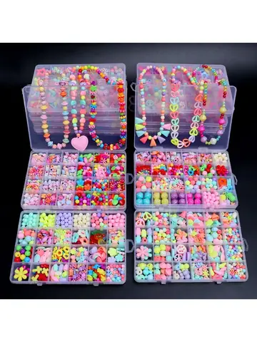500pcs DIY Handmade Beaded Children's Toy Creative Loose Spacer Beads Crafts Making Bracelet Necklace Jewelry Kit Girl Toy Gift