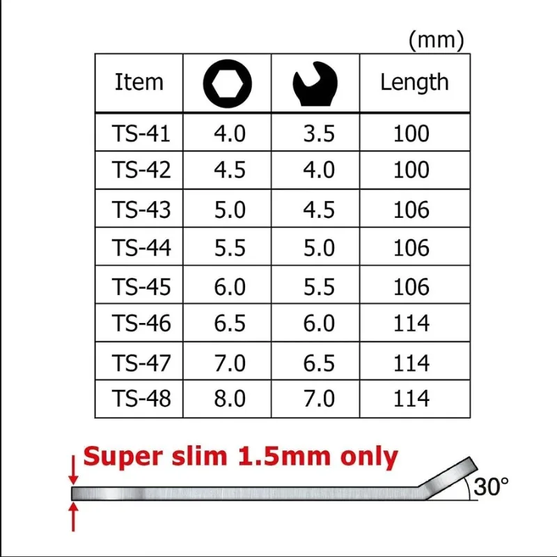 ENGINEER NO.TS-04 8-in-1 Ultra-thin Miniature Stainless Steel Combination Wrench Set, Made in Japan Mini Wrenches