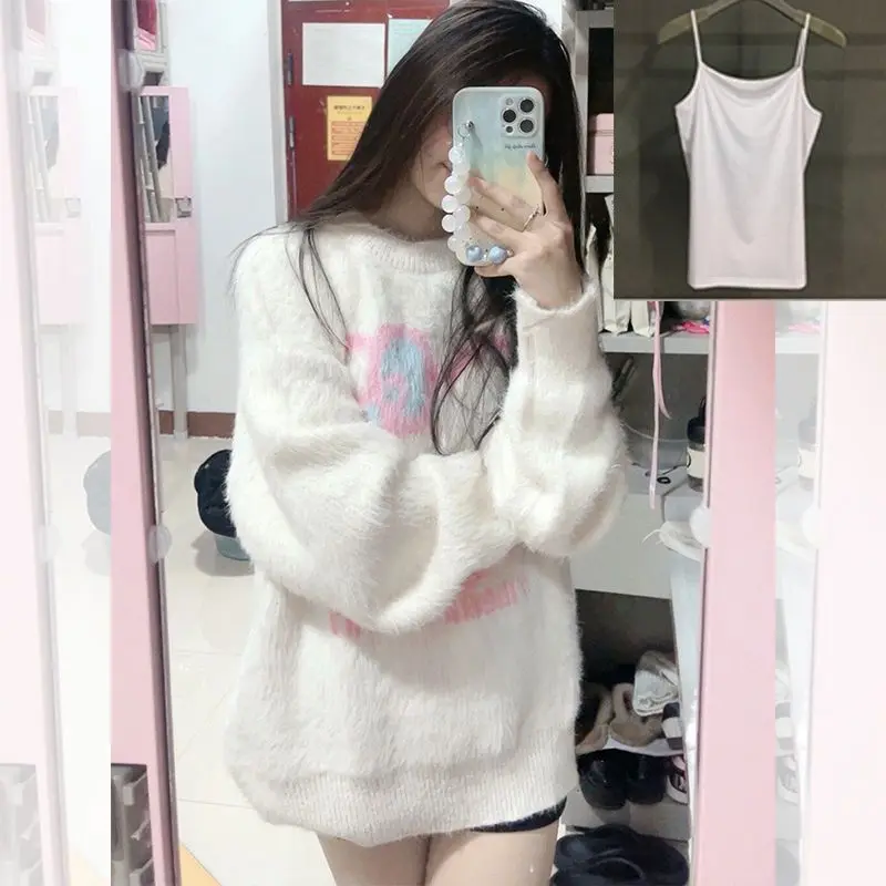 日本のハローキティセーターアニメサンリオかわいい長袖女の子トップスルーズOネックニットセーター秋冬ニットウェア