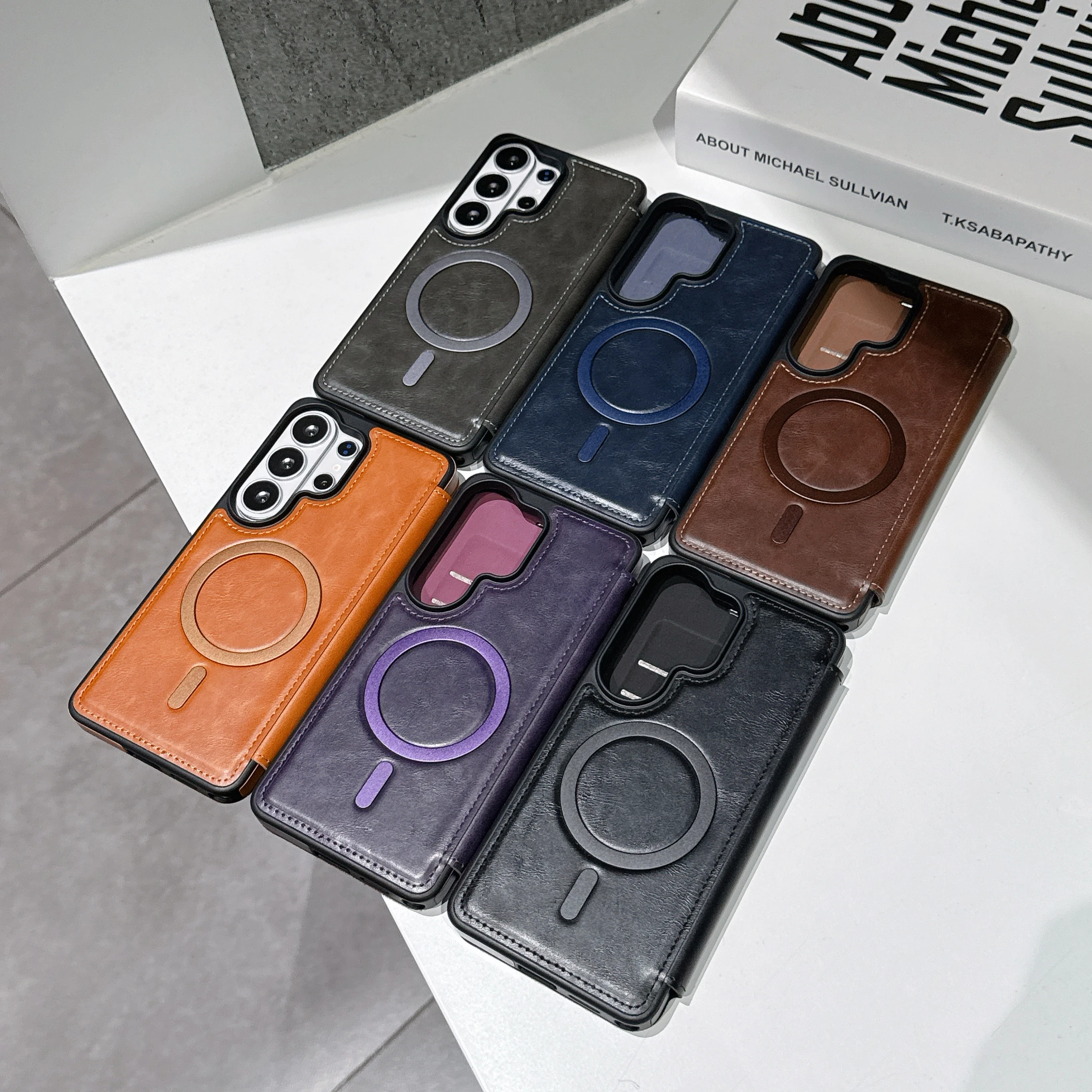 

Business Flip Wallet Card Holder PU Leather Case for Samsung Galaxy S22 S23 S24 S25FE S26 Ultra Wireless Charging Magnetic Cover