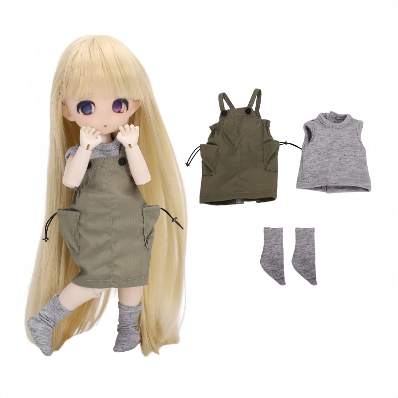 

For Bjd Doll Clothes 18cm 1/6 Dolls Overalls Dress Sleeveless T-shirt Suit Handmade Doll Clothes For DLL dolls