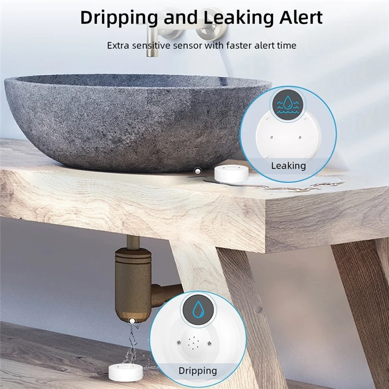 Tuya Wifi Sensor de fugas de agua Detector de fugas de inundación con alarma de sonido 80Db IP55 Sensor de agua impermeable Monitor remoto