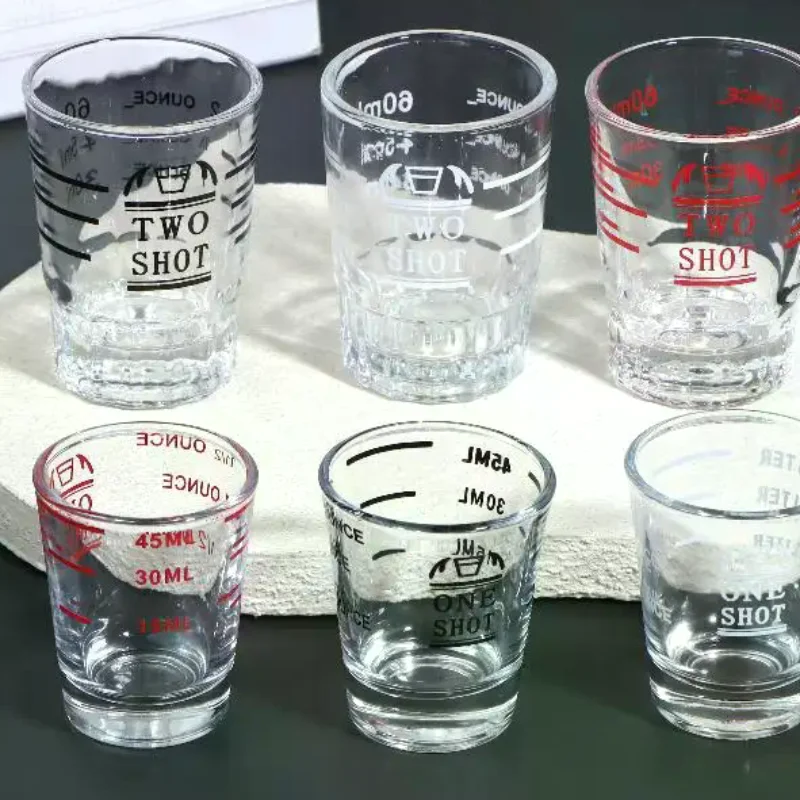 New 45/60ml Thickened Glass Measuring Cups With Measurement Marks Perfect For Coffee Brewing Cocktail Mixing Home Bar Appliances