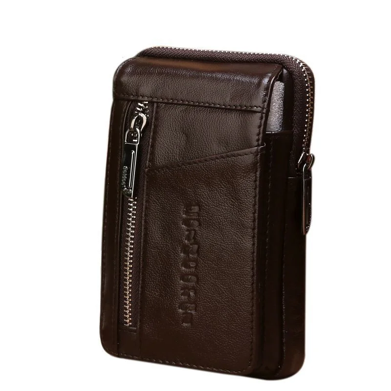 High Quality Genuine Leather Men Hip Bum Belt Purse Fanny Pack Mobile Phone Cigarette Case Hook Waist Cross Body Shoulder Bag