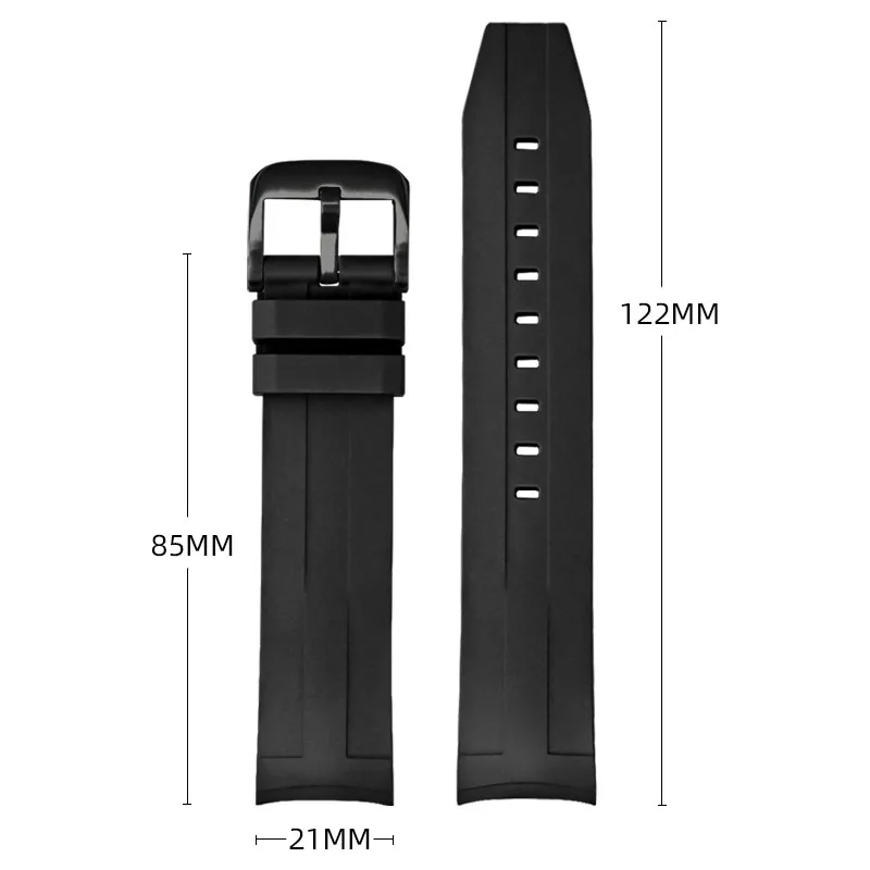 21mm FKM Fluororubber Curved End Sports Waterproof Rubber Watchband For Rolex Tissot1853 Starfish Diving T120 Series Watch Strap