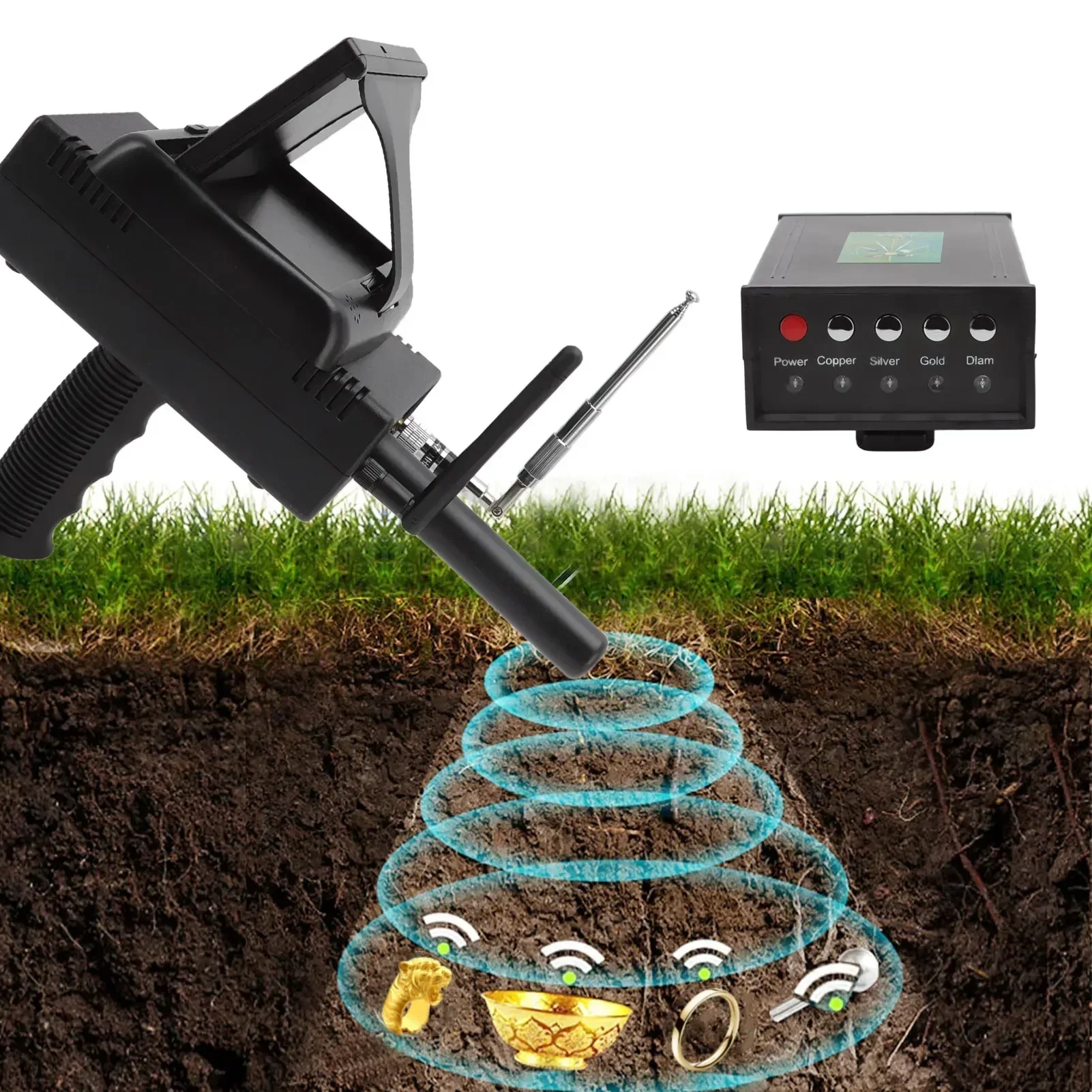 

25m Depth 1200m Range Metal Detector Locator AKS Display Screen Remote Underground Field Scanning Searcher