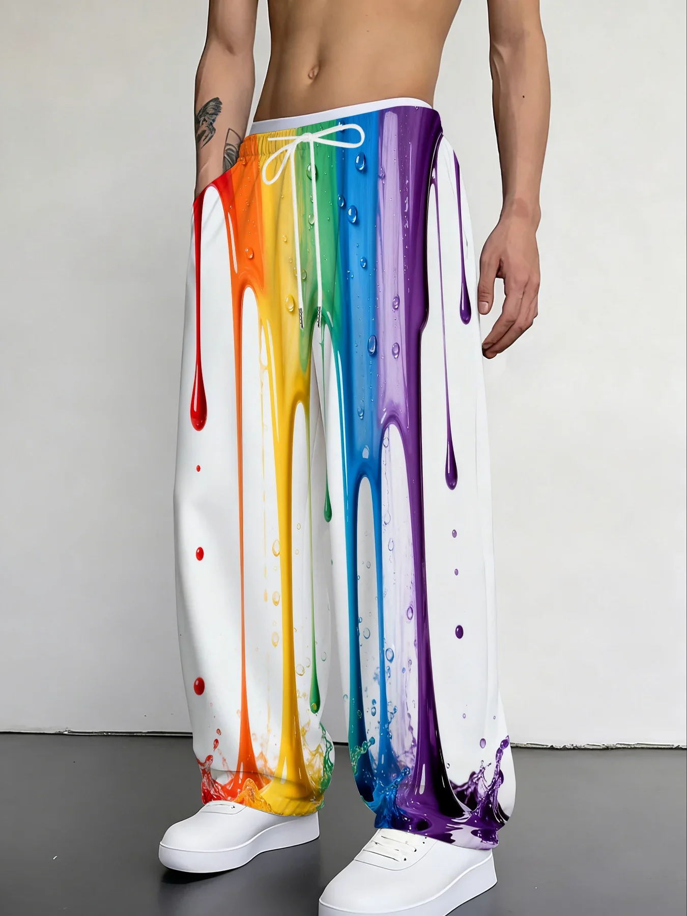 2026 Summer Unisex Artistic Rainbow Paint Drip 3D Printed Pants Quick Dry Breathable Elastic Waist Fashion Casual Trousers Kids