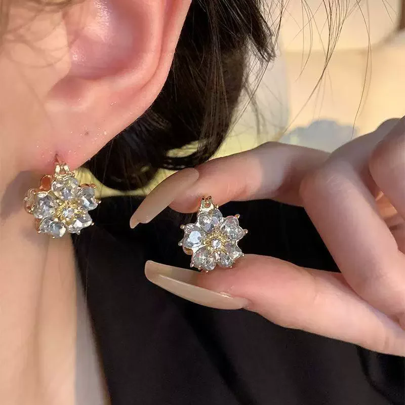 Exquisite Crystal Flower Drop Earrings for Women Wedding Party Korean Elegant Sweet Dangle Earrings Trendy Jewelry Girls Gifts
