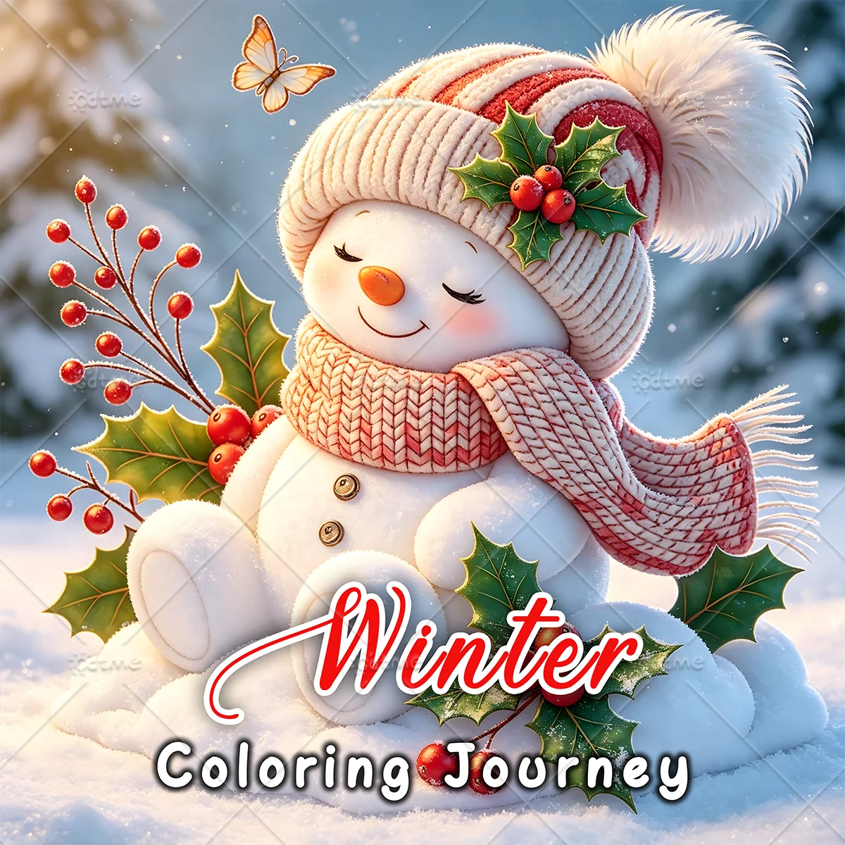 Winter Coloring Book for Adults Teens, Cute Snowman Holly Berry Winter Patterns, Stress‑Relaxing Mindfulness Art Activity Book