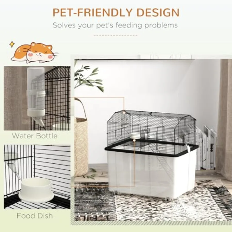 قفص هامستر قفص جربيل 2 طبقة مع عجلات منحدر سفلي عميق طبق الطعام زجاجة ماء للهامستر القزم الهامستر السوري 57x43x #5