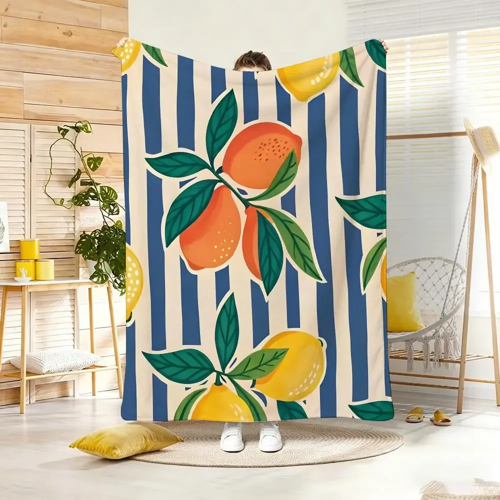 Summer Print-Vtg Lemon Throw Lightweight  Flannel Blanket Soft Skin-friendly for Summer Cooling