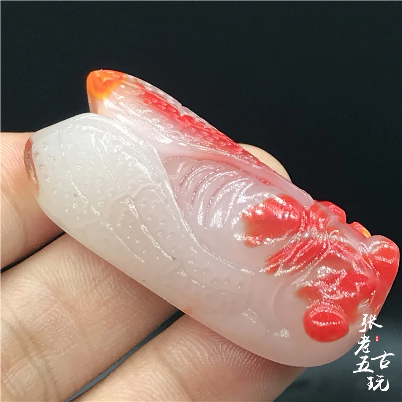 

bi, Dong chicken blood, red and white jade, high jcar pendant, pendant, jade cicada know