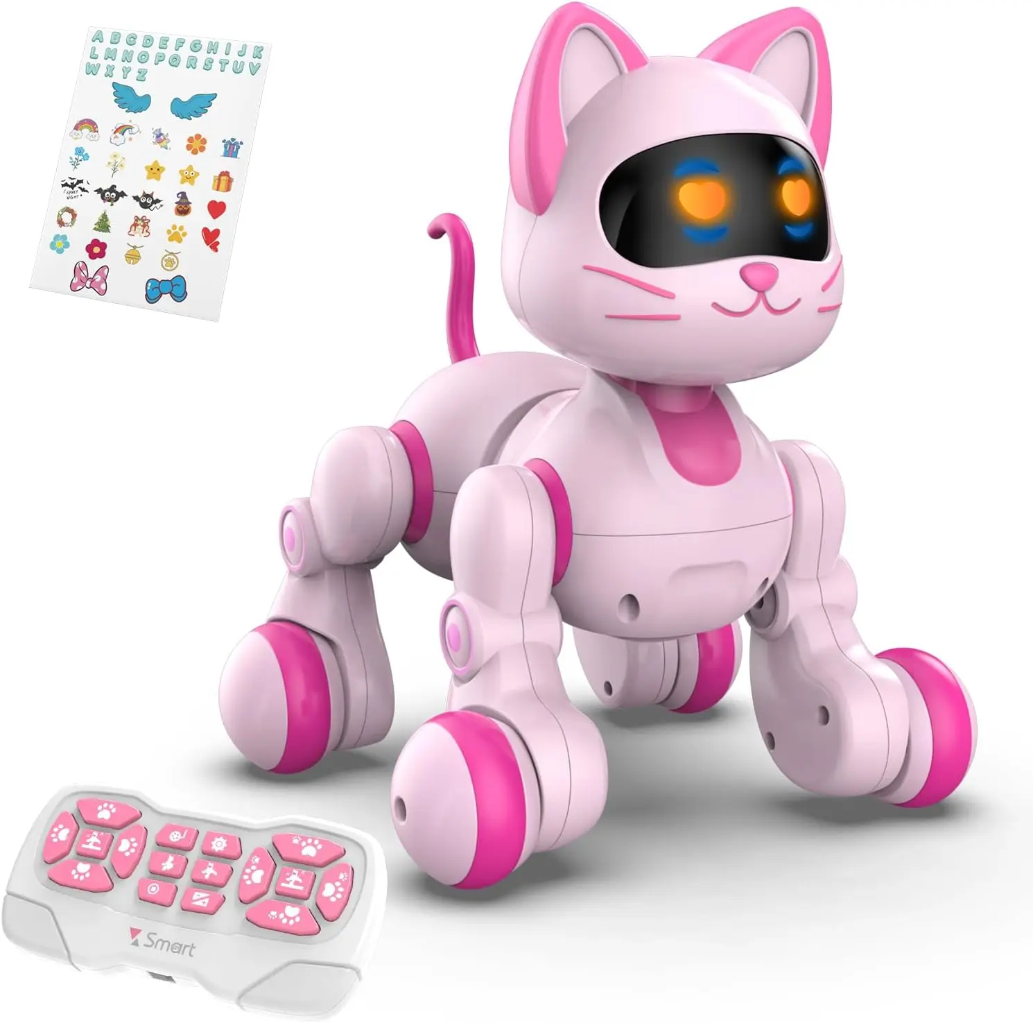 Programmable Remote Control Robot Cat Dog Toy for Kids, Interactive Robotic Pet with Touch Sensing, LED Eyes, Dance & Music