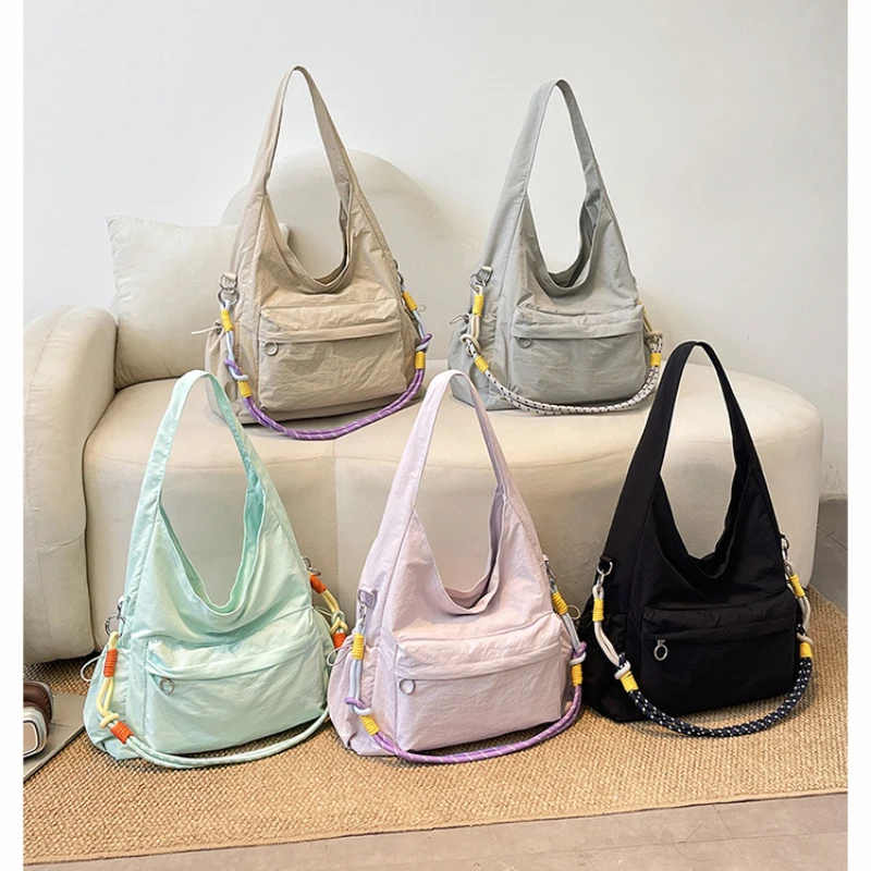 2026 Summer New Women's Nylon Tote Bag Woven Rope Crossbody Large Capacity Casual Shoulder Bag Trendy
