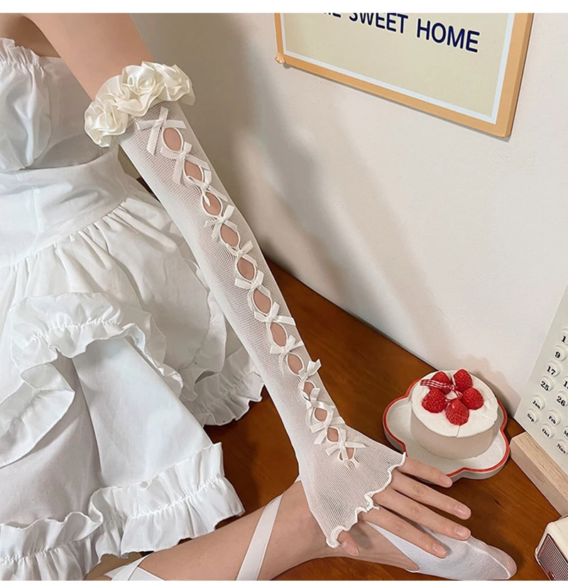 

Photo Nails Background Lace Decorative Fingerless Long Gloves Sweet Hollow Out Ruffle Arm Sleeves Nail Photography Tool
