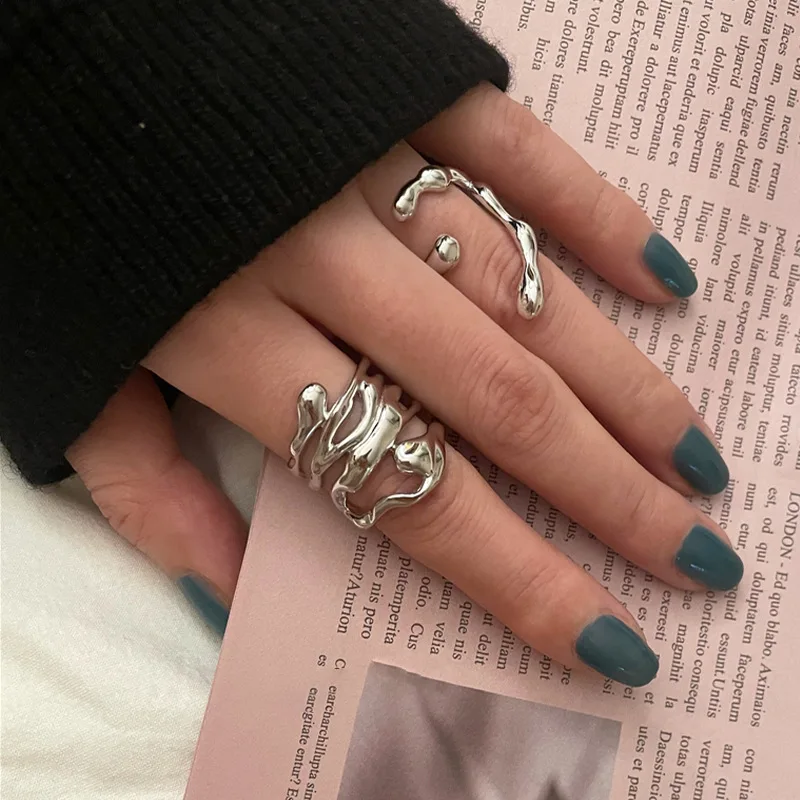 Exaggerated Irregular Ring For Women Men Retro Geometric Open Ring Personality Silver Color Index Finger Ring Daily Life Jewelry