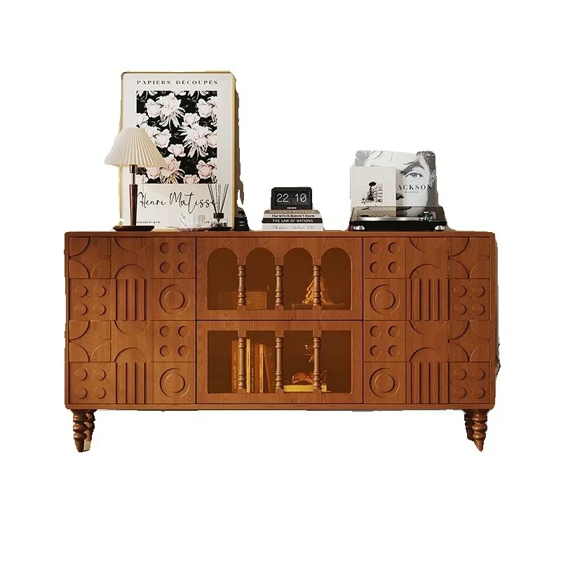 American retro solid wood porch cabi et, French medieval style dinin g sid e cabinet, livin g room partition cab inet