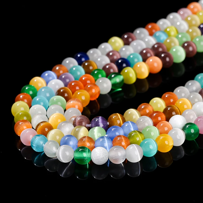 1 Strand 4 6 8 10mm Cat Eyes Stone Beads Multicolor Round Smooth Spacer Bead for Jewelry Making DIY Bracelet Necklace Accessory