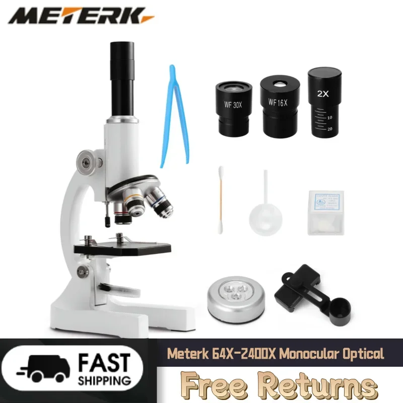 

Meterk 64X-2400X Monocular Optical Microscope Elementary School Children Science Experimental Biology Teaching Microscope