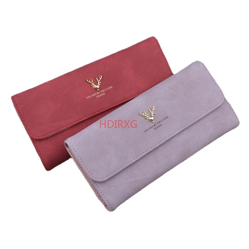 

Women's Wallets Multifunctional Fashion New Frosted Long Wallet Retro Deer Snap Clasp Clutch Bag PU Leather Female Coin Purse