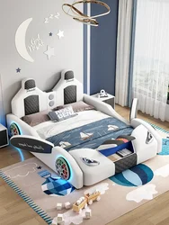 Letto per auto per bambini letto per bambini multifunzionale in pelle per auto sportiva da ragazzo 1.5m singolo cartone animato in legno massello