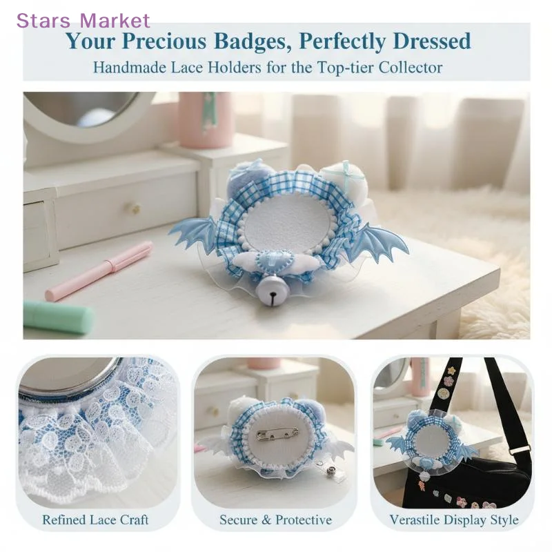 New DIY Handcrafted Lace Anime Badge Holder Badge Base Itabag Pins Photo Display Bracket Ribbon Decoration For Ita Bag Ornament