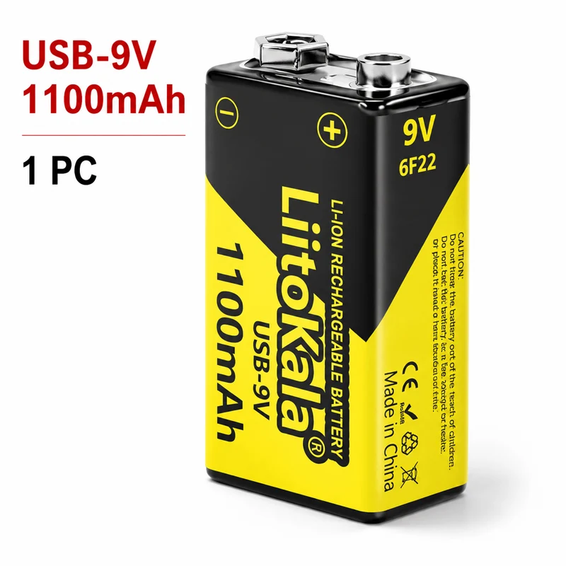 LiitoKala 6F22 USB-9V 1100mAh Rechargeable Li-ion Battery for Camera Toy Model Multimeter Remote Control KTV Microphone Batteria