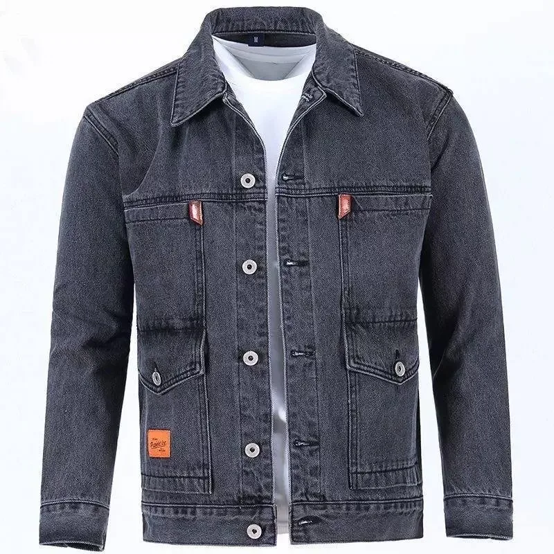 Wear Resistant Casual Men's Denim Jacket Autumn Winter Workwear Stylish Loose Fit Cotton Long Sleeve Button up Coat
