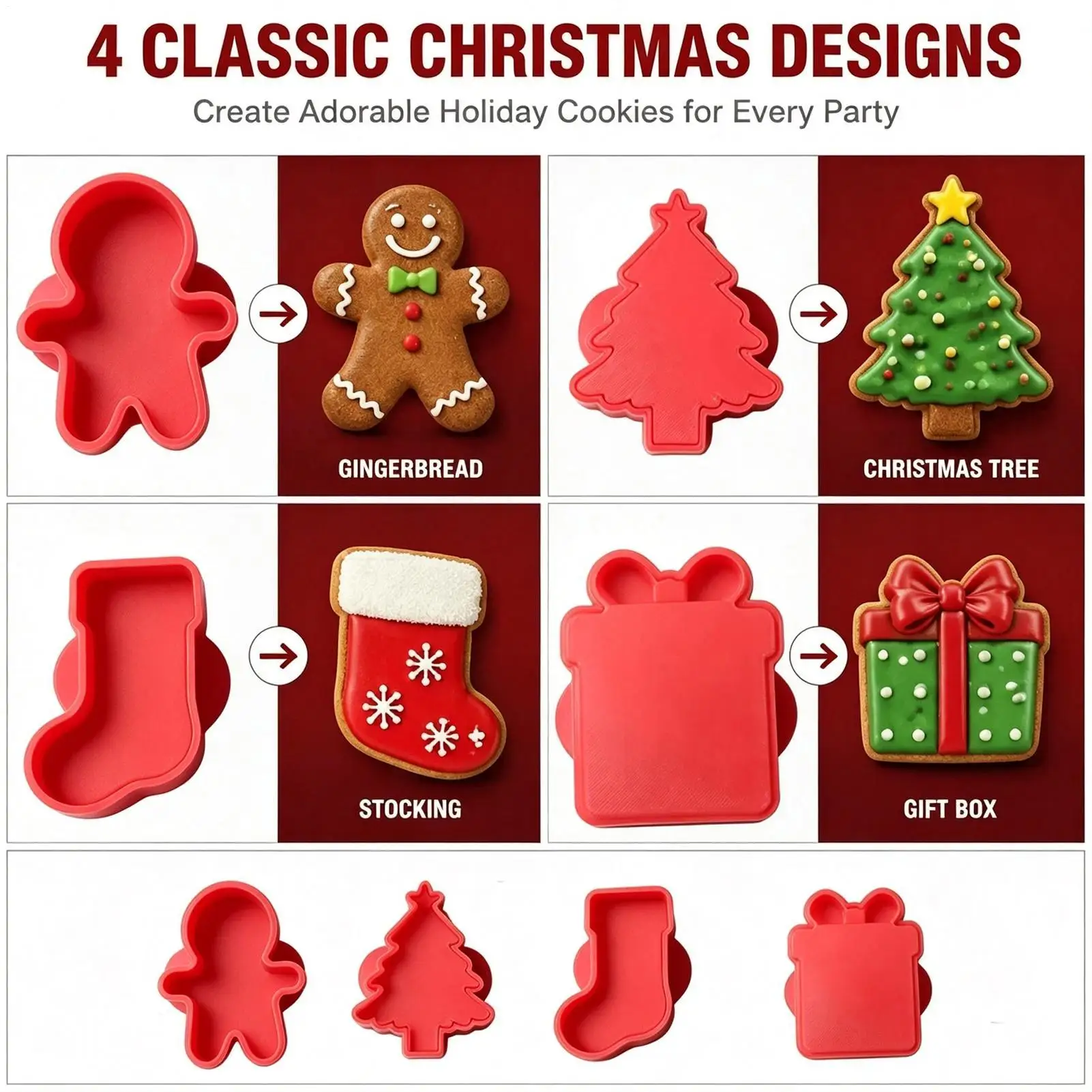 4個セット-クリスマス-クッキー型-パイ生地スタンプ-ベーキングツール-クリスマスをテーマにしたチョコレートビスケット-ベーキングモールド-パティシエ向け