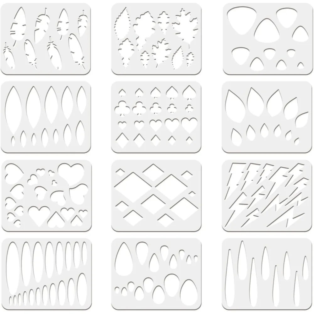 12Pcs Reusable Earrings Making Template, Leather Earring Templates 10x8 inch Plastic Cutting Stencil with Differnt Patterns