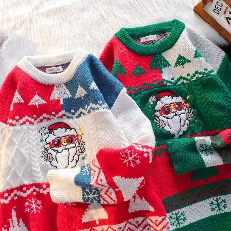 2024 New Christmas Sweaters Winter Thick Knitted Cartoon Funny Loose Knitwear Warm Casual Santa Claus Pullovers